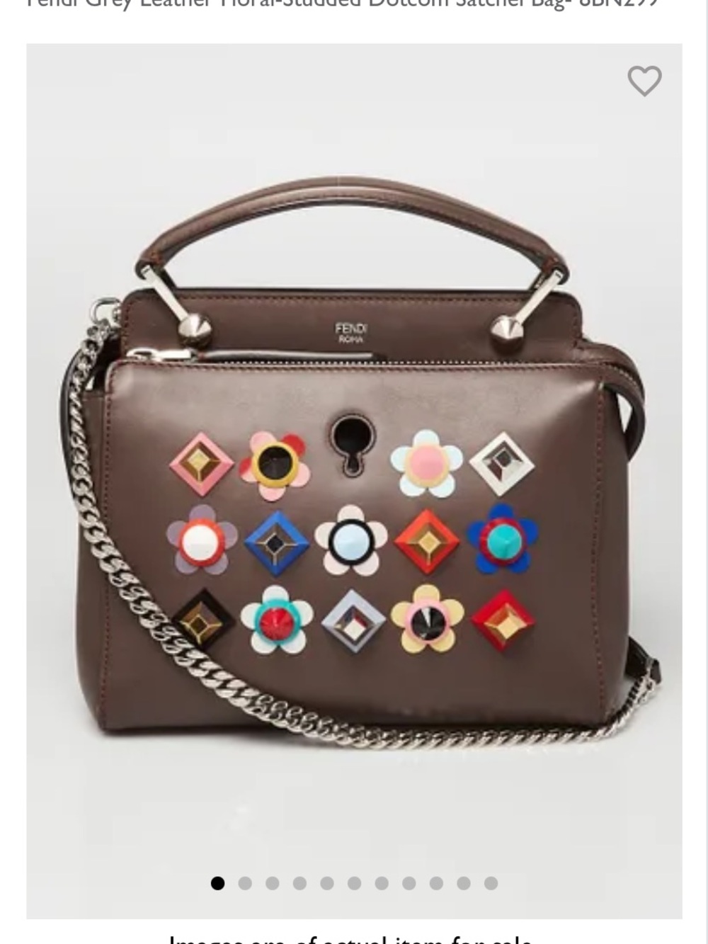 Fendi Authentic Brown Floral Studded Dotcom Leather Bag with Accents GC - Picture 2 of 9